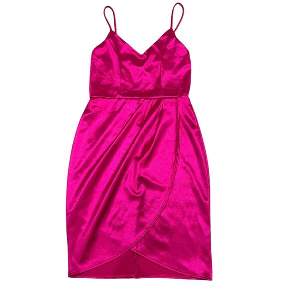 Lulus Hot Pink Satin Wrap Slip Dress XS Party Cocktail Barbiecore - Picture 5 of 15